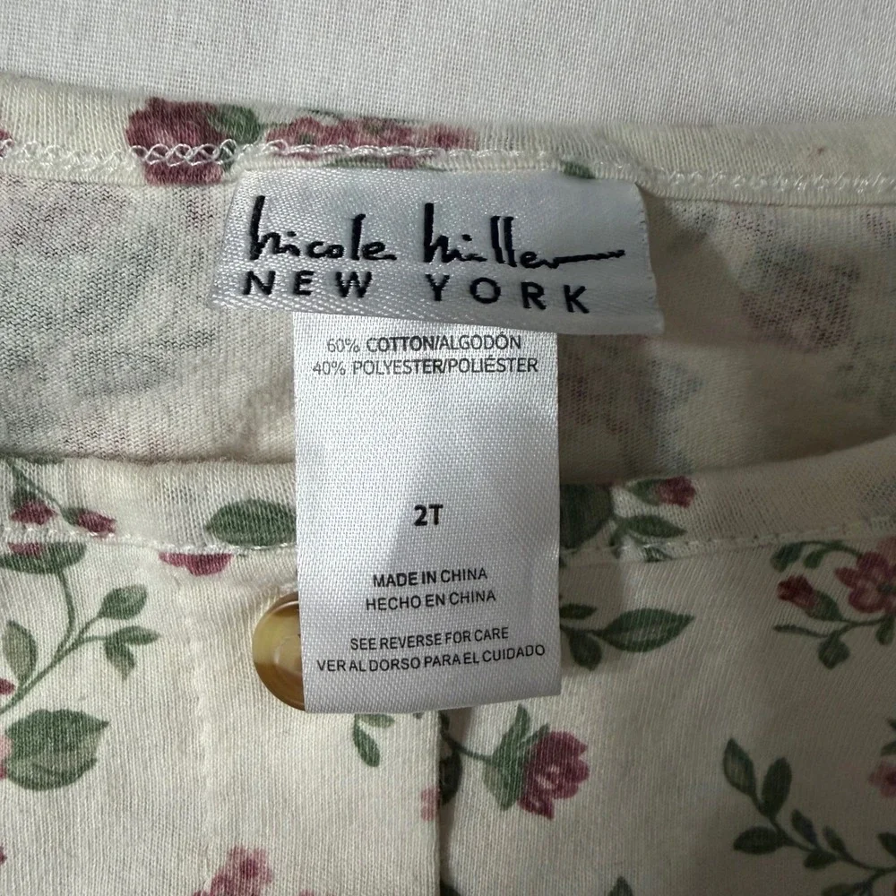 Nicole Miller New York Girls 2T Floral Peplum Top Long Sleeve Button Front Cream